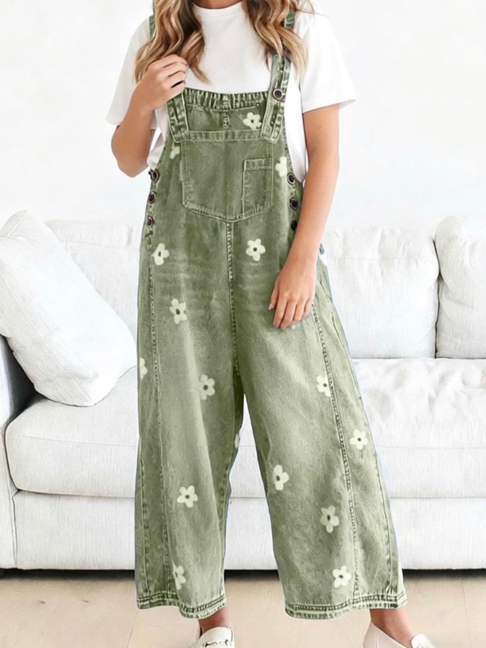 Utcoco Floral Printed Bib Overalls